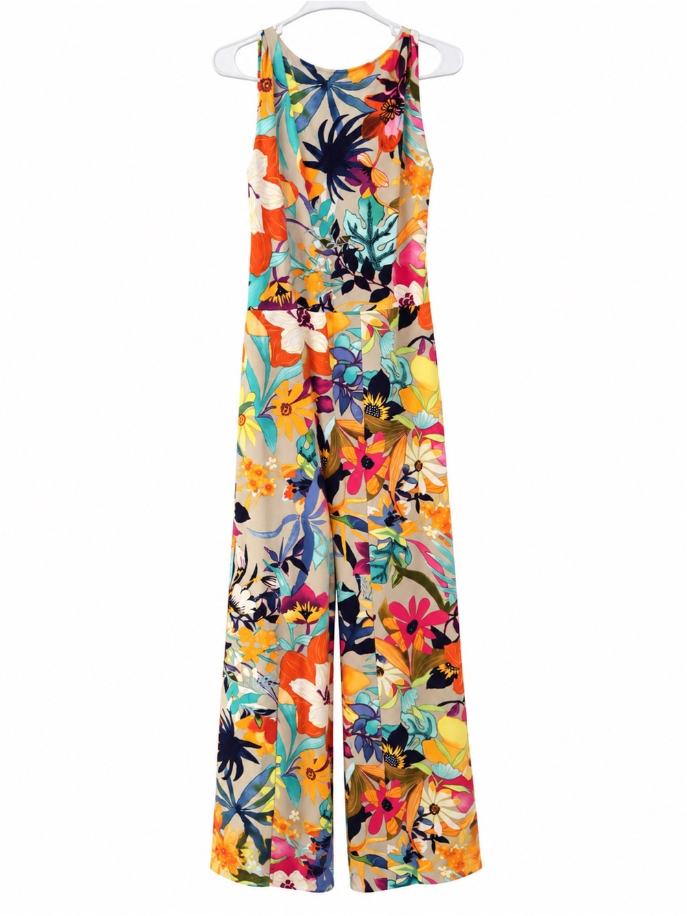 Nina Leonard 2X Tropical Floral Surplice Wide-Leg Jumpsuit - Picture 4 of 7